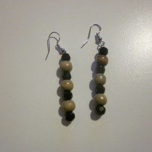 Wood & Black Dangle Earrings